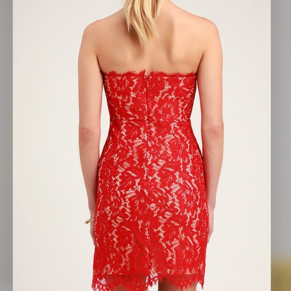 Lulu’s Maci Red Lace Strapless Mini Dress XS - Picture 3 of 16